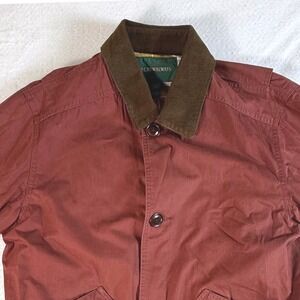 J. Crew Barn Jacket Mens Small Plaid Flannel Lined Corduroy Collar Red VTG 90s